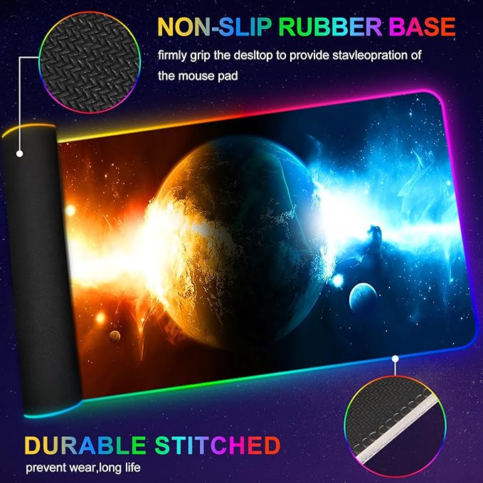 ARTSO RGB Gaming Mouse Pad Large, Extended LED Mouse Mat XXL 35.4x15.7 inch, 14 Lighting Modes, 2 Brightness, Non-Slip Rubber Base Mousepad Waterproof Keyboard Mat,Universe Space Starry Sky