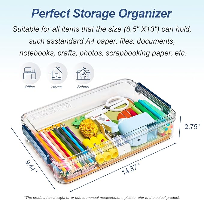 CATOOMUU 16 Pack Clear Plastic Storage Boxes with Lids, 9x13 Inches Shallow Flat, 5.5 Qt, Stackable Cases with Snap-Tight Latch, Organizer for Paper, A4 Files, Documents, Arts, Scrapbooking & Crafts