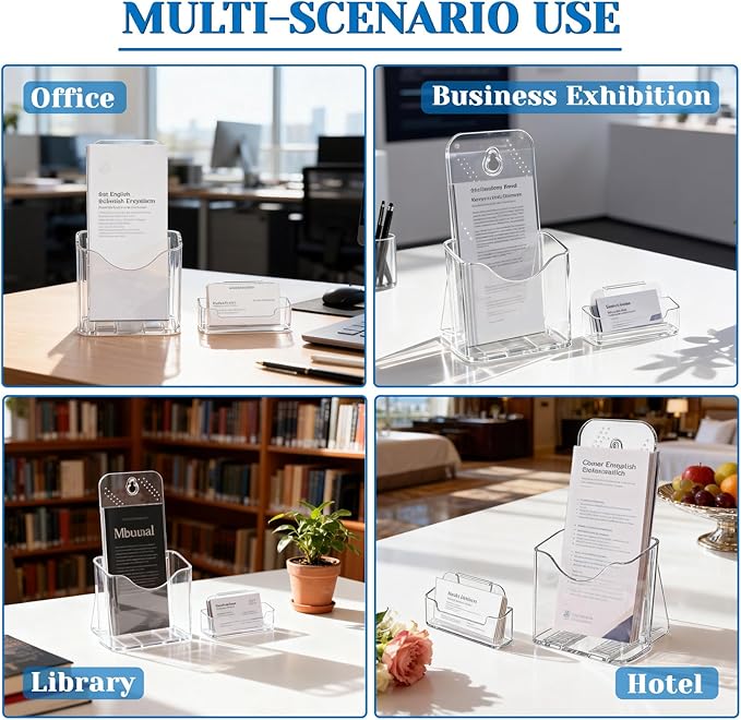 2 Pack 4 inches Brochure Holder Stand, Acrylic Pamphlet Display Stand, Plastic Table Stand Sign Holder with Slant Back Design for office, Store, Booklet, Document, Literature