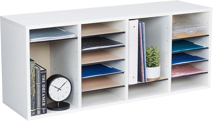Safco Literature Organizer, 24 Compartments, Office and Classroom Mailbox with Adjustable Shelves, Wood Paper and Mail Sorter, White