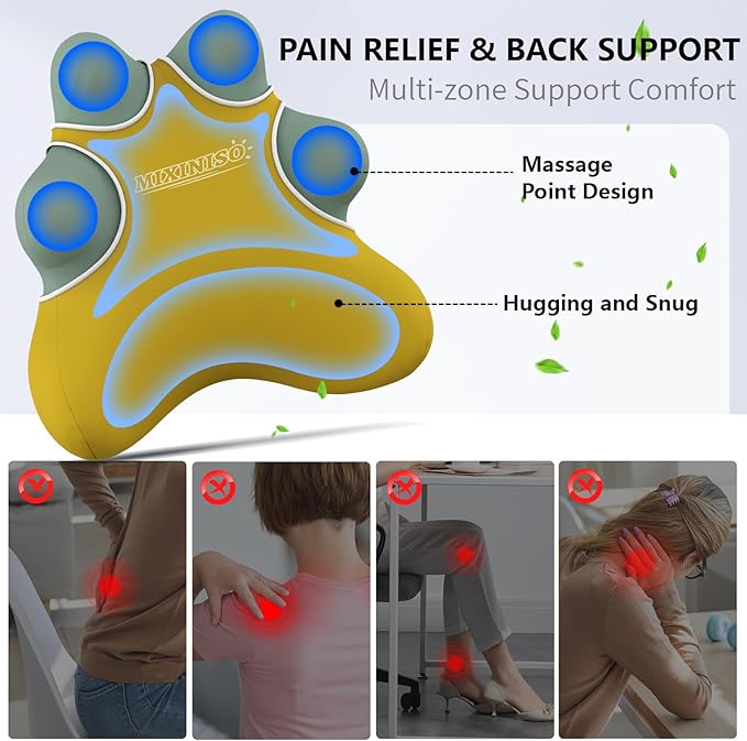 Lumbar Support Pillow for Chair, Ergonomic Back Cushion for Office, Home & Car Seat - Memory Foam Adjustable Backrest with Breathable Mesh Cover, Relieves Lower Back Pain (Yellow)