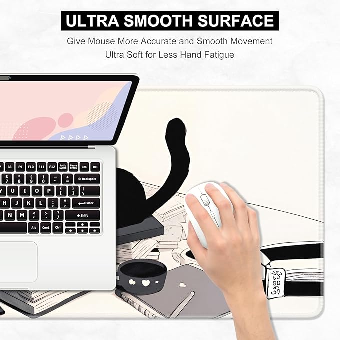 Desk Pad, 32" x 16" XXXL Extended Large Gaming Mouse Pad, Desktop Decor Desk Mat, Men Women Office Supplies and Accessories, Cute Anime Mouse Mat for Laptop & Keyboard, Reading Cat