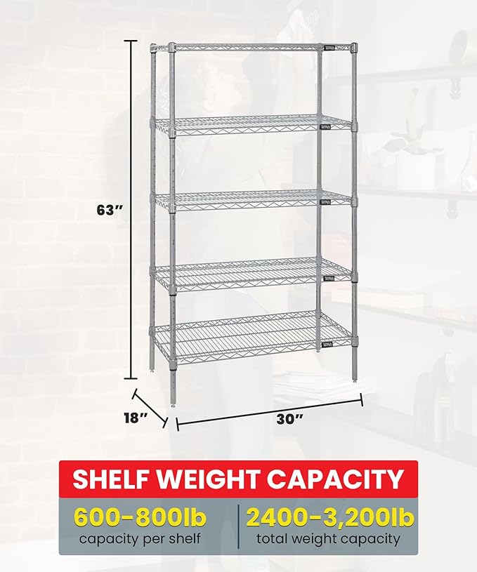 Quantum Storage Systems WR63-1830S-5 Starter Kit Wire Shelves Stainless Steel 5 Shelves 63" H x 30" W x 18" D