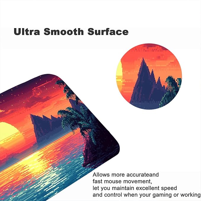 Pixel Art Desk Pad Mouse Pad Sunset Hawaiian Sea Mountains Mousepad XL Large Gaming Mouse Pad Laptop Keyboard Mat Desk Pad 31.5"x11.8" Office Computer Keyboard Laptop Home