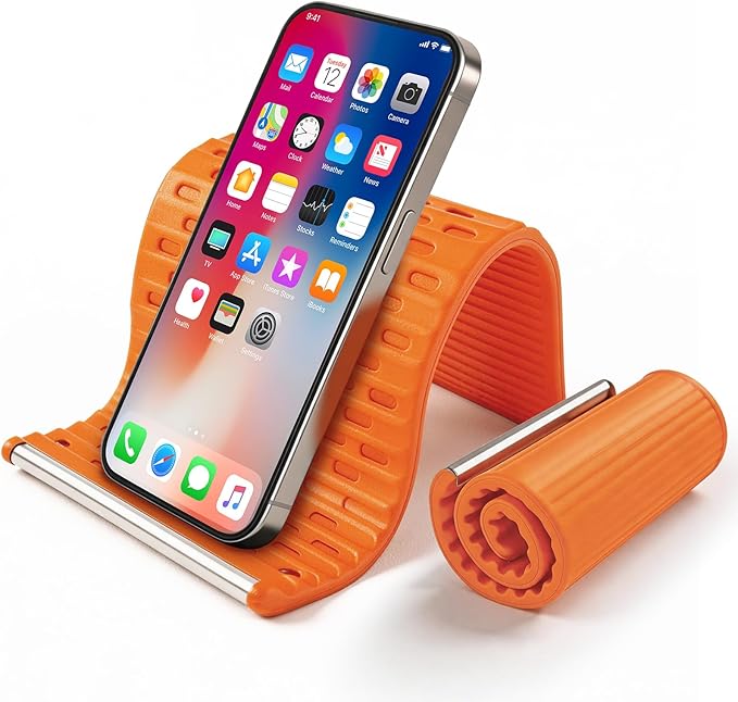 SEANCHEER 2026 Portable Foldable Phone Stand,Flexible Silicone Aluminum Phone Holder, Hands Free Adjustable,Anti-Slip&Scratch Cellphone Desk Travel Stands for iPhone,Tablet,Laptop