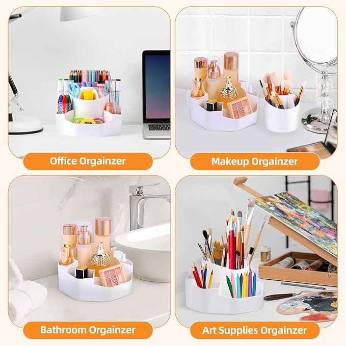Rotating Desk Pen Organizer, 13 Storage Slots, Large Capacity Pen & Marker Holder, Multifunctional Desktop Organizer for Stationery, Cosmetics, and Kitchen (White)