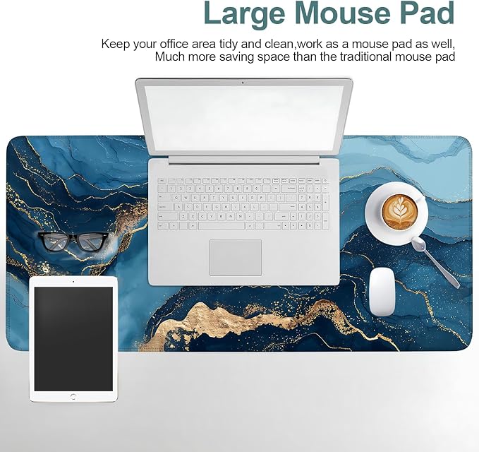 Gold & Blue Geometric Waves Extended Gaming Mouse Pad 35.4 x 15.7 Inch – Stylish Desk Mat for Gaming, Office, and Study, with Non-Slip Rubber Base