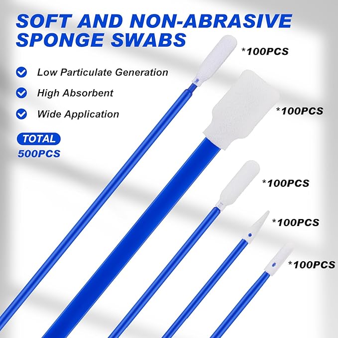 500 Pack Foam Tip Cleaning Swab Kit 5 Types Multi Purpose Swabs Cleanroom Sponge Stick Lint Free Foam Tip Swab for Printer Optics Lens Camera Arts and Crafts Automotive Detailing