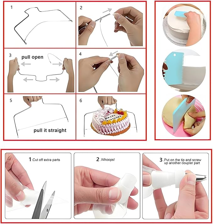 ANSLYQA Cake Decorating Kit, 340 Pcs with Cake Turntable, Leveler, 55 Numbered Icing+Skirt Tips, 2 Spatulas, 3 Scrapers, 2 Couplers, 100 Pastry Bags, 100 Cupcake Liners & More Baking Tools, (Blue)