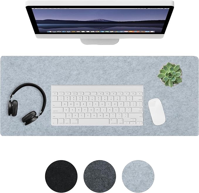 Felt Desk Mat,Large Mouse Pad Desk Mat for Office & Home,Non-Slip Desk Blotter,Felt Desktop Mat for Laptop,Computer,Writing 35.4"x15.8" Light Gray