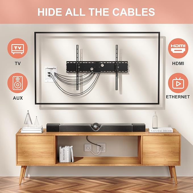 in-Wall TV Cable Concealer Kit with Recessed Power – 2 AC Outlet, 9ft Cord, and Hand Saw – Easy, Safe Cable Management for Organized TV and Home Theater Setups，Easy Installation Kit，Multiple Scenarios