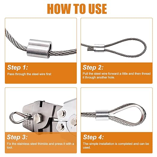mankk 320 Pcs Aluminum Crimping Loop Sleeve 8 Sizes (3/64'' 1/16'' 5/64'' 3/32'' 1/8'' 5/32'' 3/16'' 1/4'') Wire Rope Sleeves Double Cable Ferrules Kit M-109-320