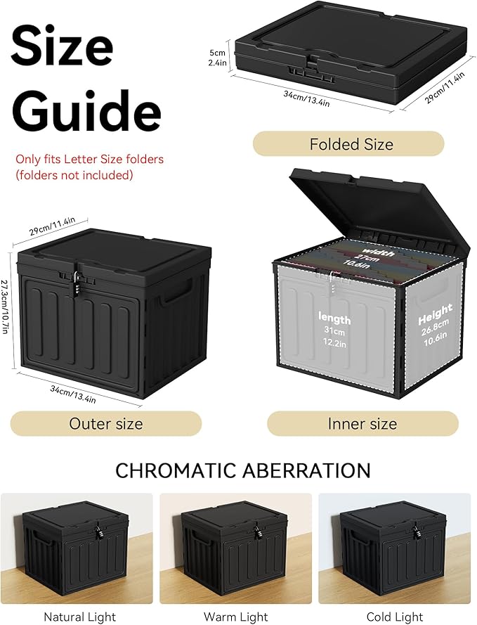 Oterri Plastic File Box with Lid for Letter Size Hanging File Folders, Hanging File Folder Box for Home, Office, School, File Cabinet, Assembly File Organizer, Black，Large-1 Pack Without Folders