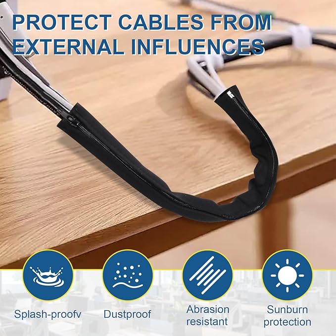 4 Pack Cable Sleeves, 20 inch Neoprene Cable Management Sleeves with Recessed Zipper, tv Cord Sleeve and Cable Sleeves Cord Management for TV Computer Office Home to Hide and Cover Wire