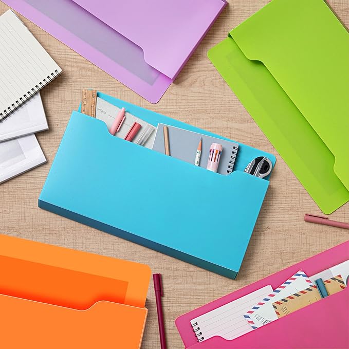 Fuutreo 6 Pcs Magnetic Wall File Organizer Magnetic Wall File Holder Refrigerator Magazine Holder for Mail Letters Paper(Bright Color,Horizontal-large)