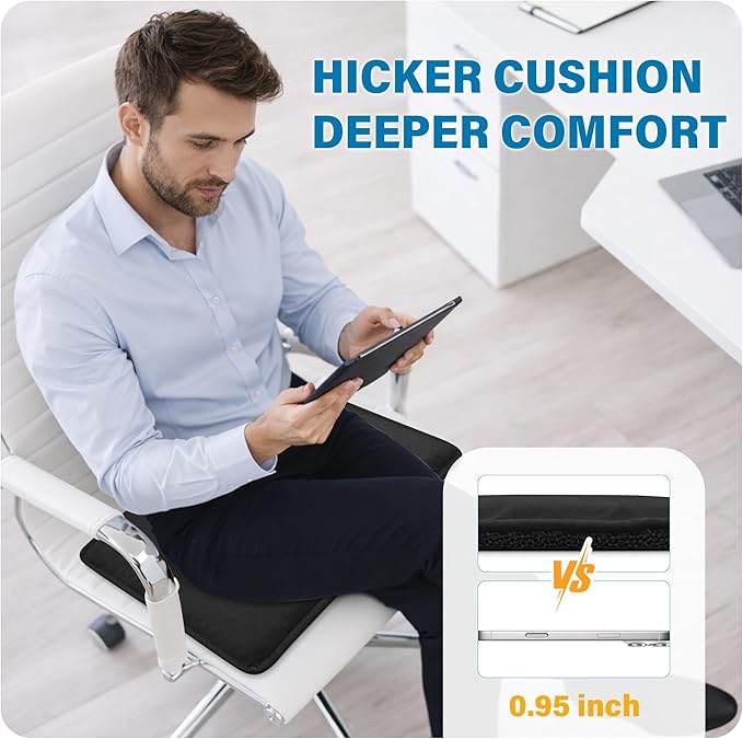 SPRING SEAON Large Gel Seat Cushion for Pressure Relief – Honeycomb Buffer Design with Extra Thick Filling, Anti-Slip Bottom, Perfect for Long Sitting, Travel, Airplane and Daily Comfort (Black)