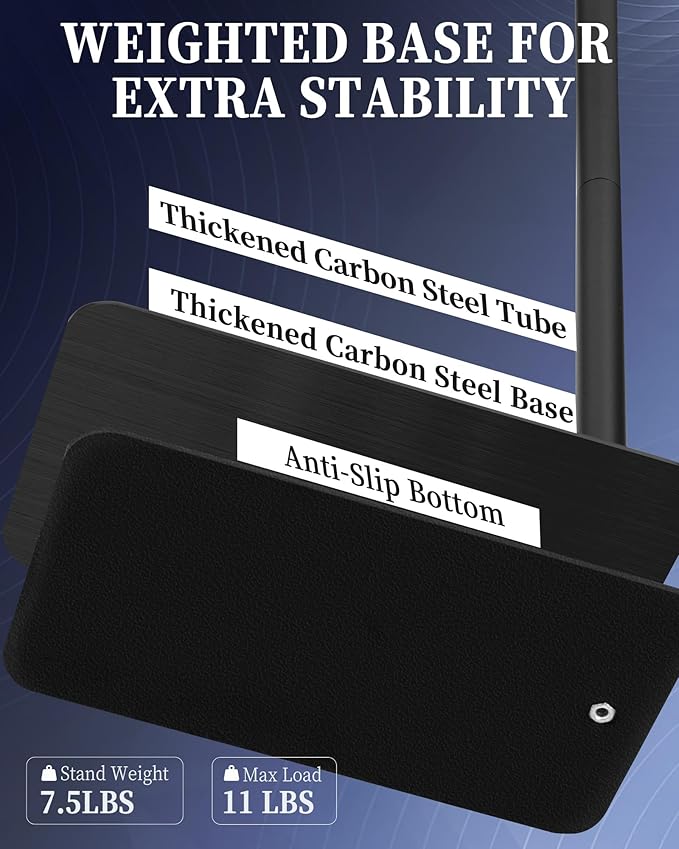 SHUWEI Tablet Floor Stand with Double Self-Locking Worm Gears, 63”Height Adjustable iPad Floor Stand with 7.5lb Stable Base, Compatible with 4.7-15.6'' iPad, Kindle, Phone, Portable Monitor, Black