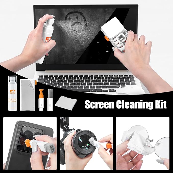 walrfid Laptop Keyboard Cleaner Kit with 80ml Screen Cleaner Spray, 15-in-1 Phone Computer Screen Cleaning Tool for iPhone iPad MacBook, Multi-Function Electronics Cleaning Kit for PC, Camera, White