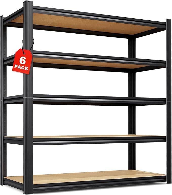 Set of 6-46" W Garage Shelving-2050 lbs 5 Tier Storage Shelves,Adjustable Heavy Duty Metal Shelving Unit and Storage Large Rack,Utility Steel Shelf for Warehouse Industrial Pantry 71"x46"x18"
