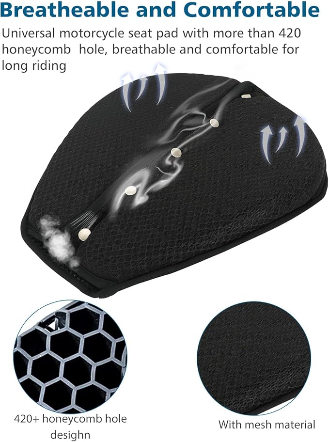 SUNPIE Motorcycle Gel Seat Pad Universal Motor Bike Seat Cover with Sun Protection Covers 3D Honeycomb Breathable Comfortable UV Resistance for Seat Height Adjustment &Vibration Reduction