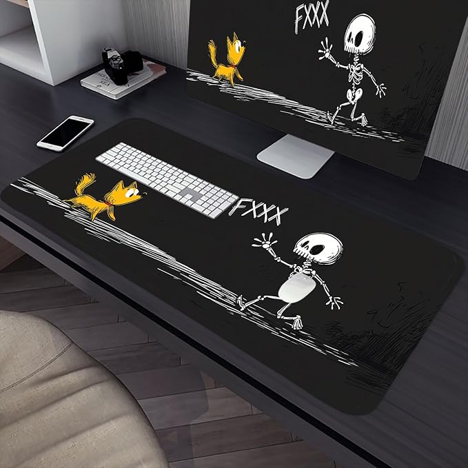 Cartoon Skull Desk Mat Funny Dog Skull Halloween Extended Gaming Mouse Pad Mat with Stitched Edge Non-Slip Base Big Mouse Pad 31.5"x11.8" Office Computer Keyboard Laptop Home