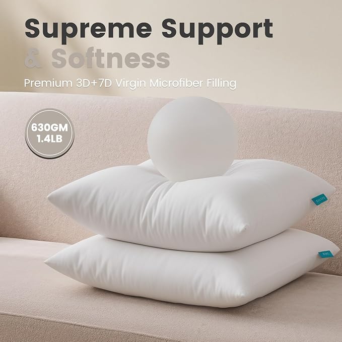 QUIETSEA 18x18 Pillow Inserts, 2 Pack Down Alternative Throw Pillow Inserts, Fluffy Soft Square Decorative Pillows for Bed, Couch and Sofa