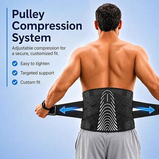 Adjustable Back Brace for Men Lower Back Pain - Modern Aesthetic Lumbar Support Belt with Dual-Straps Compression & Aluminum Stays, Low-Profile & Breathable Design for Sciatica, Work, Lift & Daily