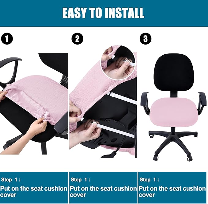 Smiry Stretch Jacquard Office Computer Chair Seat Covers, Removable Washable Anti-dust Desk Chair Seat Cushion Protectors - Pink