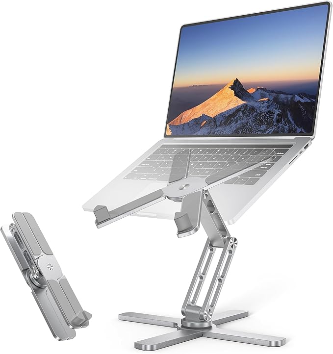 TECKNET Laptop Stand for Desk-360°Rotating Laptop Stand Riser with Ergonomic Foldable Height & Angles, Adjustable Computer Stand Compatible with All Laptops Macbooks up to 17.3", 100%Aluminium Silver