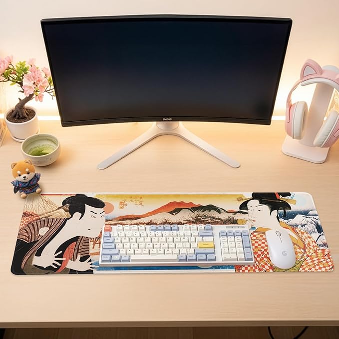 BELLEMOND Japanese Art Desk Mat | Large 31.5x11.8in Anime Mouse Pad for Keyboard & Mouse | Non-Slip Base, Water-Repellent | Original Japanese Design | Edo Lovers