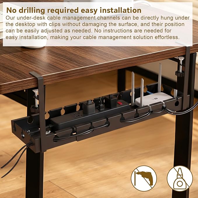 Cable Management Tray Under Desk, 43-74cm/16.9-29.13in Carbon Steel No Drill Wire Cord Organizer with Clamp & Screws Mount Retractable Cable Tray for Office Home PC Wire Management Rack (Gun Gray)