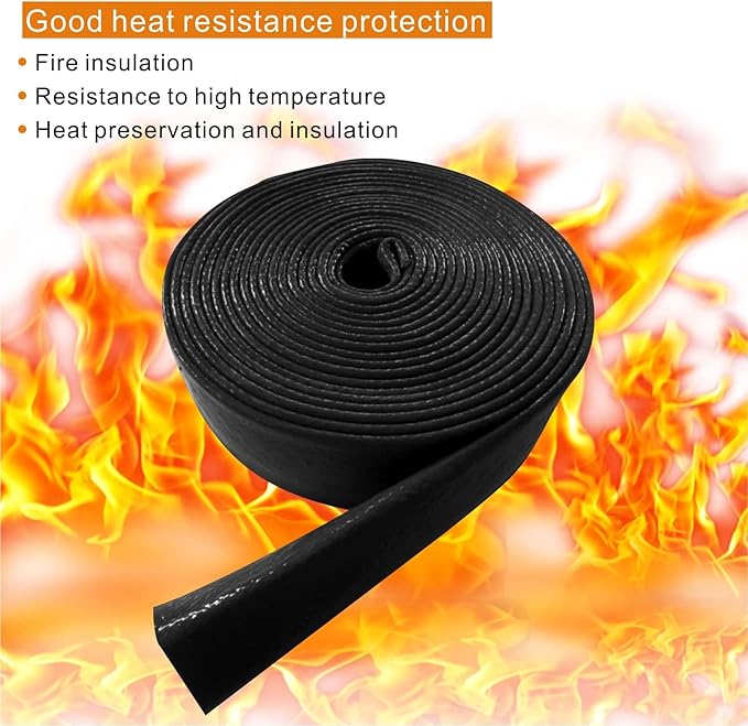 Heat Shield Fire Sleeve Silicone Coated Fiberglass 3/8" ID x 5FT for Automotive Hose Lines Wires& Electrical Wiring (Black)