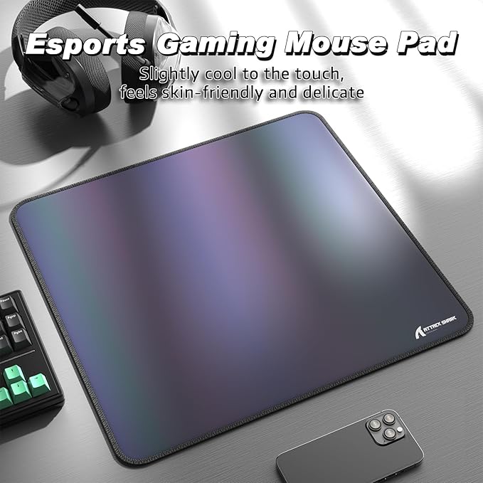ATTACK SHARK CM03 Gaming Mouse Pad for Esports Speed Large Mouse mats Waterproof Surface and Anti-Slip Rubber Base Size XL Holographic Rainbow Coated 17.72” x 15.75” x 0.16” Gradual Gray