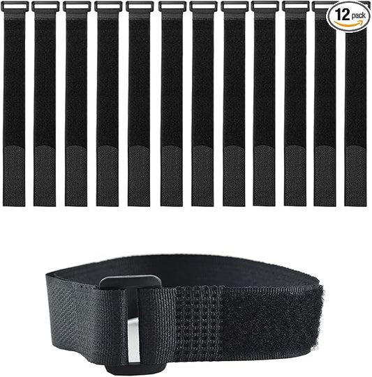 12 Pack (16 x 1 Inch) Reusable Fastening Cable Straps,Adjustable Multi-Purpose Hook and Loop Straps Nylon Cable Ties for Wire Cable Management Home Office Garage Outdoor Organization