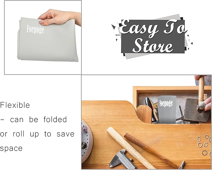 Foepoge Extra Large Silicone Sheet for Crafts 27.9''x20'', Nonstick Silicon Mat for Jewelry Making, Epoxy Resin Painting Pad, Nail Art Mat for Table, Waterproof Heat Resistant Placemat - Gray