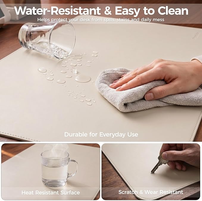 Large Desk Pad Non-Slip Desk Mat Protector for Keyboard Mouse Waterproof Vegan Leather Surface Faux Leather Laptop Mat Smooth Mouse Pad Premium Gift Tube Creamy White 47" x 23"