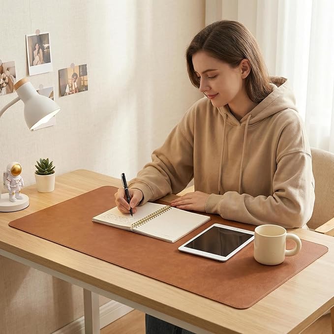 Leather Desk Pad Protector, Office Desk Mat, Mouse Pad, Non-Slip PU Leather Desk Blotter, Laptop Desk Pad Desk Accessories for Office and Home (Brown, 19.7'' x 25.22'')