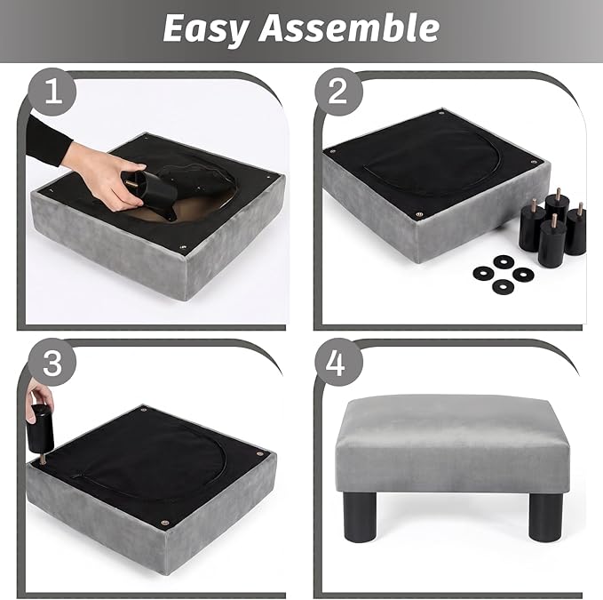 Joveco 15'' Small Foot Rest Stool Ottoman- Upholstered Footstool and Ottomans Small Footrest for High Beds- Lightweight and Portable, Light Gray
