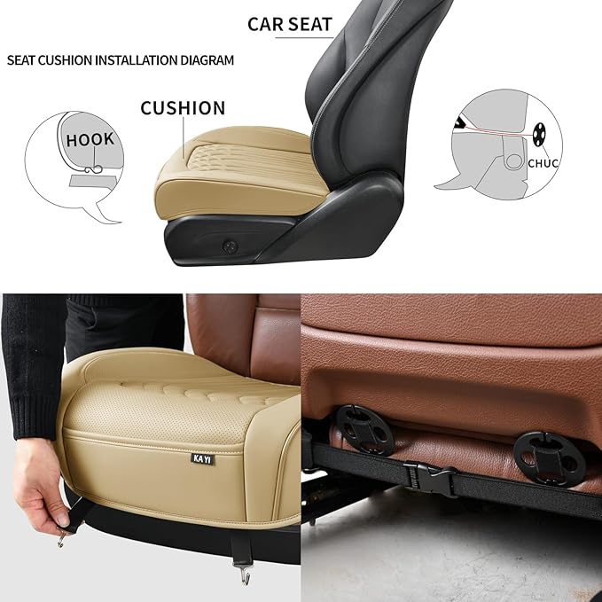 KAYI Car Seat Cover, Memory Foam Car Seat Cushion, Non-Slip Bottom Breathable Car Seat Cover, Relieve Tailbone Pain, Car Seat Protector, Suitable for 95% of Vehicles (Beige, 1 Pack)