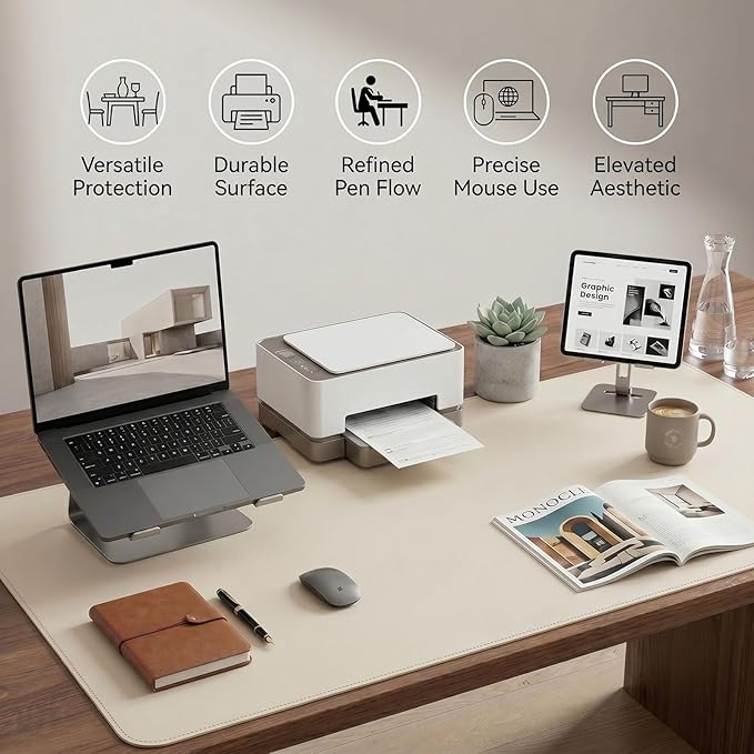 Large Desk Pad Non-Slip Desk Mat Protector for Keyboard Mouse Waterproof Vegan Leather Surface Faux Leather Laptop Mat Smooth Mouse Pad Premium Gift Tube Creamy White 47" x 17"