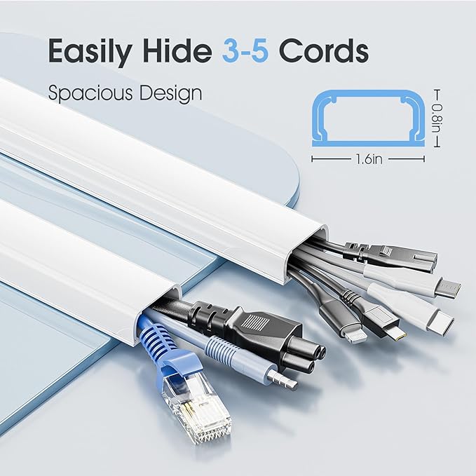 Large Cord Hider - 47in Wire Hiders for TV on Wall, Paintable Cable Hider, X-Large Cable Management Kit, Cord Hiding for Wall, W1.6in H0.8in White