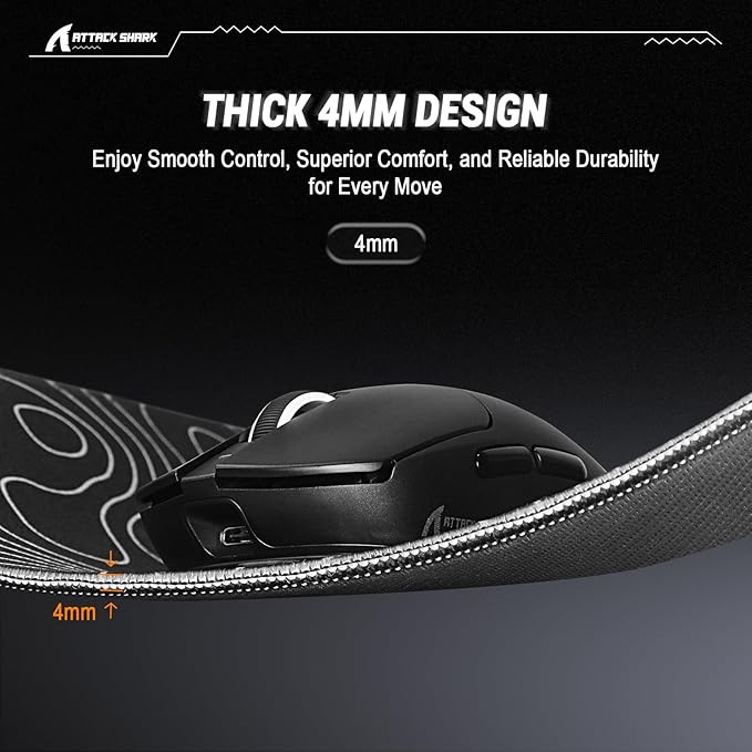 ATTACK SHARK CM02SE Gaming Mouse Pad for Esports Speed Mouse mats for Desk Waterproof Surface Stitched Edges and Anti-Slip Rubber Base Size Laminate 16.14” x 12.2” x 0.16” Black Contour