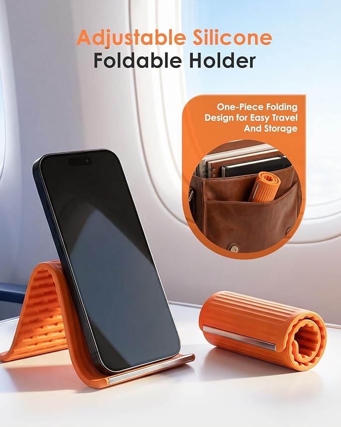 Bendable Foldable Silicone Aluminum Phone Holder, Upgrade Flexible Silicone Phone Stand, Adjustable Airplane Phone Holder for Tablet Laptop Travel Non-Slip Bed Desk Office Treadmill (Mixed, 2pcs)
