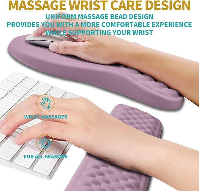 Hokafenle 2 in 1 Ergonomic Mouse Pad Wrist Support & Wrist Rest for Computer Keyboard Set, with Relieve Carpal Tunnel Pain Massage Bulge and Full Memory Gel Design (2In1 Set, Purple)