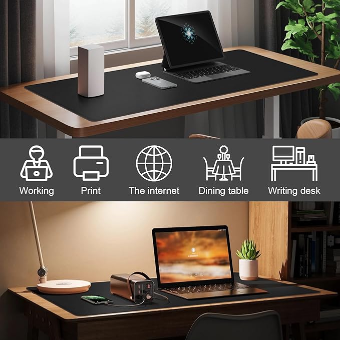 DAWNTREES Desk Mat for Desktop,PU Leather Desk Pad Protector,Non Slip, Large Mouse Pad and Keyboard Mat, Waterproof Writing Pad for Office and Home (Black,39.4''x19.7'')