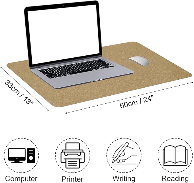 PATIKIL Desk Mat, 24'x13' Non-Slip Waterproof PU Leather Desk Pad Protects Desktop - Dual Sided Gold Tone