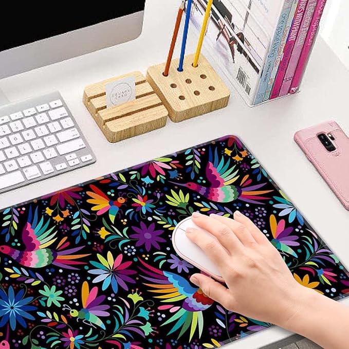 Ornate Ethnic Mexican Patter Desk Mat Black Large Extended Mouse Pad XL Desk Pad Gaming Mousepad Keyboard Mouse Mat for Computer Laptop 31.5''X11.8'' Non-Slip Rubber Base with Stitched Edges