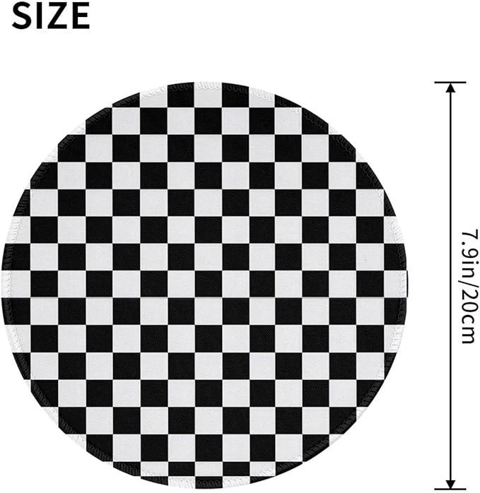 Black and Wite Checkerboard Round Mouse Pad Premium Textured Mouse Mat Washable Mousepads with Extended Stitched Edges Non Slip Rubber Base Small Mousepad 7.9 X 7.9 X 0.12 Inches