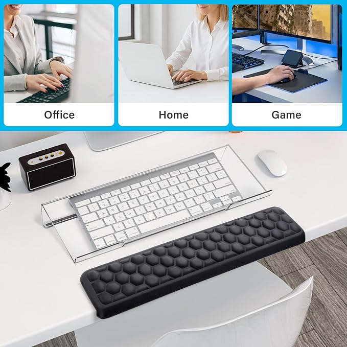 MOSISO Wrist Rest for Keyboard&Keyboard Stand Set, Honeycomb Structured Ergonomic Wrist Rest Pad, Non-Slip Base with Easy Typing Working Acrylic Clear Holder for Office Home, Black