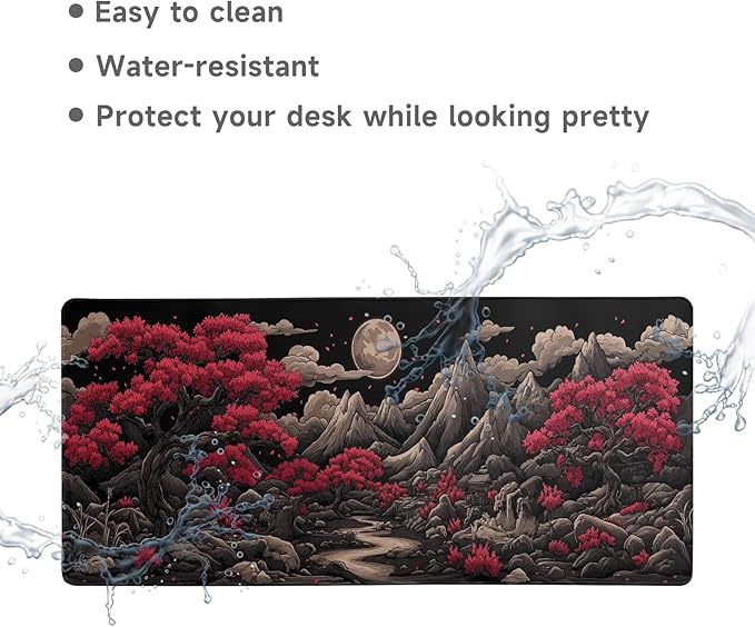 Desk Mat Mouse Pad Gaming Desk Pad XL Large Mouse Mat Office Decor Accessories (Red Tree Moon)